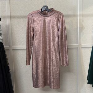 Metallic Pink Long Sleeve Dress